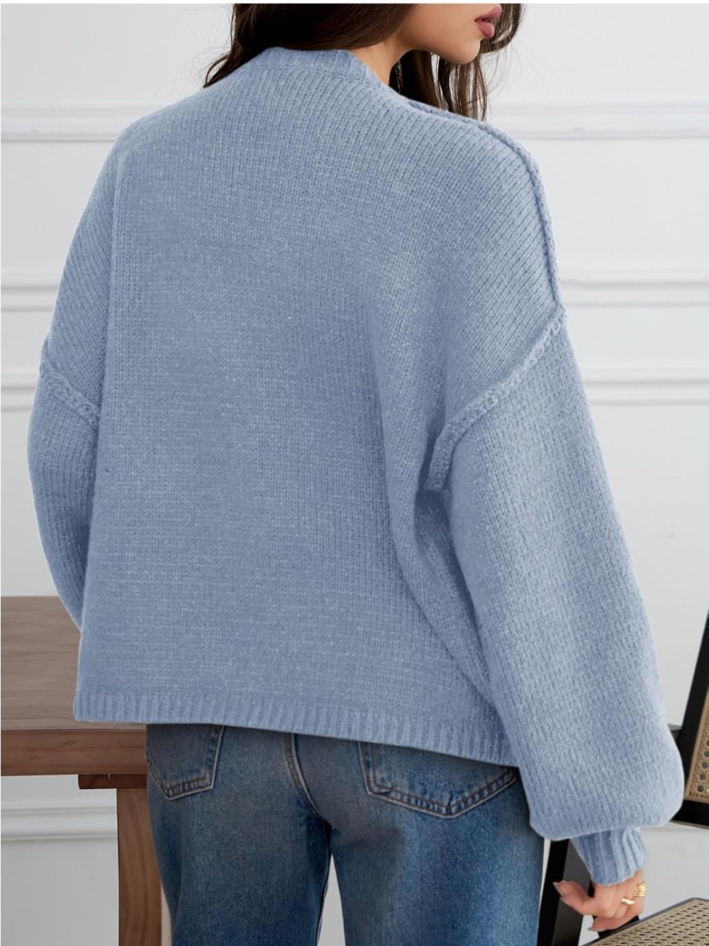 New Saodimallsu Oversized Cardigan Lantern Sleeve Button Down Blue $39.99 - Picture 4 of 8